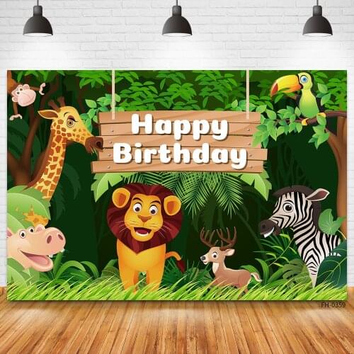 Custom Name Jungle Forest Woodland Wild Animal Safari Party Backdrops Prop Newborn Baby Shower Birthday Photography Backgrounds