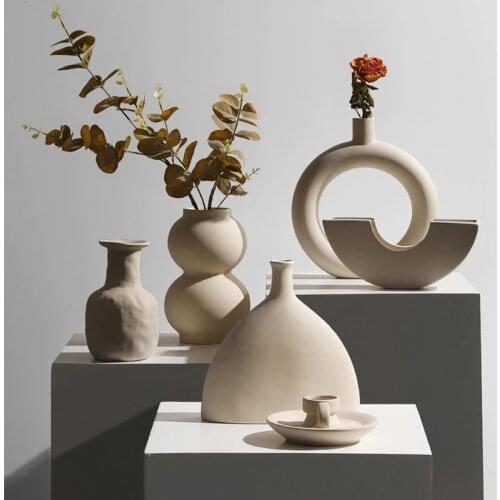 Nordic Ceramic Flower Vase Home Living Room Decoration Dried Flower Plant Pots Decorative Vegetarian Vases Crafts Ornaments