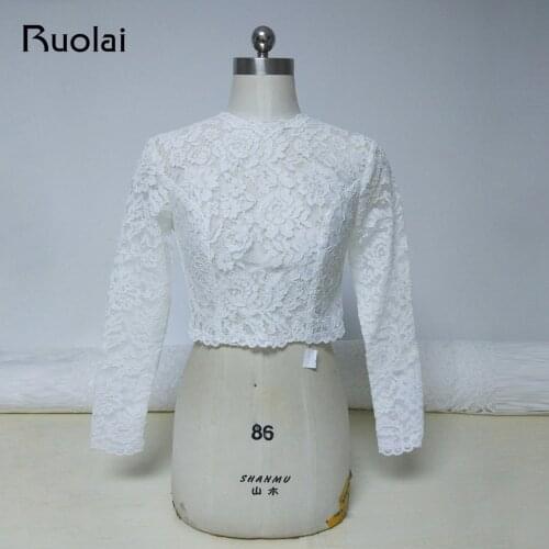 2019 High Neck Ivory Long Sleeves Wedding Jacket Lace Bolero Jacket Bridal Coat Button Back Wedding Accessories Women Cloth FJ24