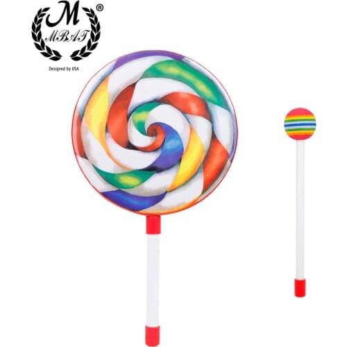 M MBAT Orff Instrument 8-Inch Lollipop Drum Tambourine Percussion Instrument Childrens Toy Drum Baby Practice Drum Stick Set