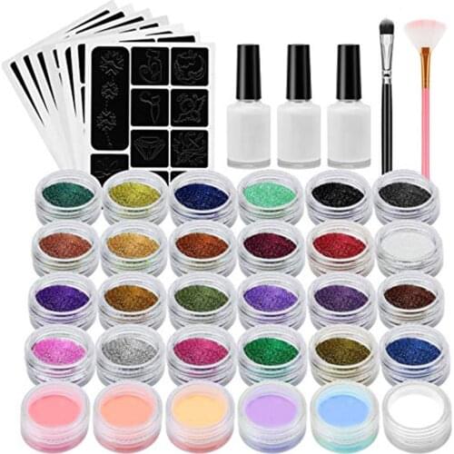 Tattoo Paint Set Non-toxic Temporary Flash Tattoo Makeup Set with 24 Colors of Flash and 6 Fluorescent Colors for Halloween