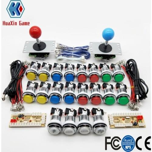 Zero Delay Arcade cabinet DIY Kit for 5V LED Chrome Push Button Copy SANWA Joystick 1 & 2 Player COIN USB to PC / Raspberry Pi