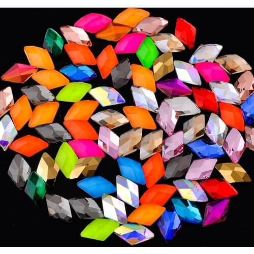 20p Neon color 6x10mm rhomb flatback No-hotfix crystal glass Rhinestones diamond jewels Nail Art Decoration Manicure Accessories