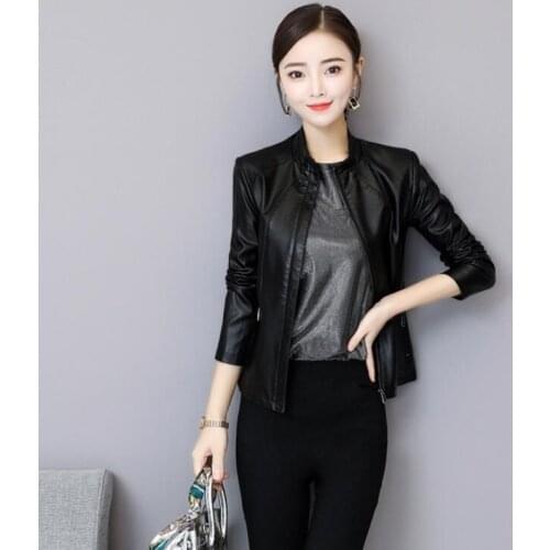 2021 Spring New Leather Jacket Female Short Lady Slim Fashion Korean Motorcycle Leather Coat Women Small Trend Casual Outerwear