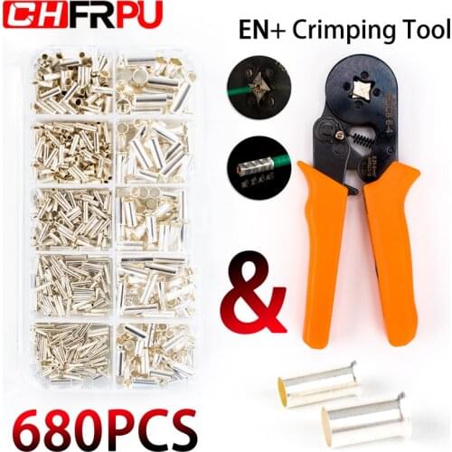 680PCS EN boxed crimping pliers wire connector ferrule cable terminal copper bare tinned crimp terminal AWG 22-10