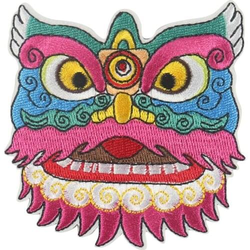 Lion animals Costume Transfer Embroidered The Chinese Lion Dance New Year Patch Decor Diy Iron Crafts Patches Sticker Customize