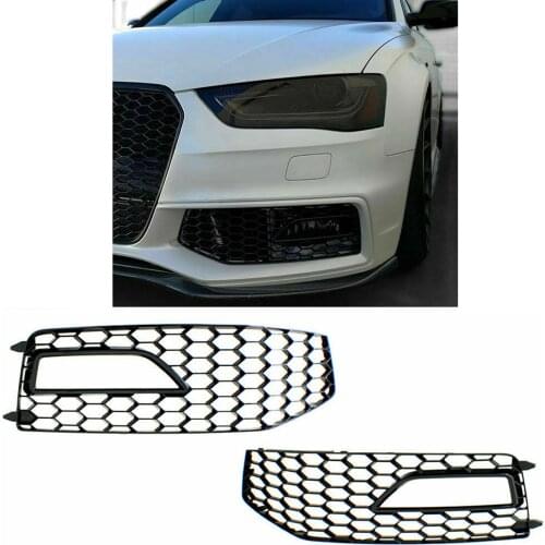 1 Pair Fog Light Grilles Fog Lamp Frame For Audi A4 S-Line 2013-2016 Front Bumper Gloss Black