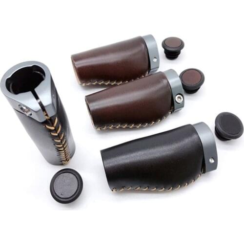 Folding Bike Grips Leather Short Bicycle Grips Retro Short Leather Ergonomic Short Bicycle Grips Bicycle Handlebar Grips