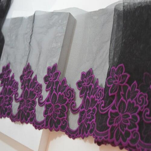 Somelace 19cm 2yds/ black gauze rose floral Embroidery DIY lace trim for garments and wedding decoration2018092404