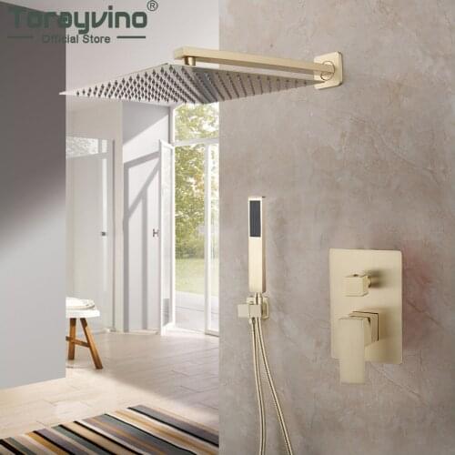 Torayvino Gold Polished Bathroom Wall Mounted Faucet Set Rainfall Single Handle Dual Cotral Shower Faucets Hot & Cold Mixer Tap