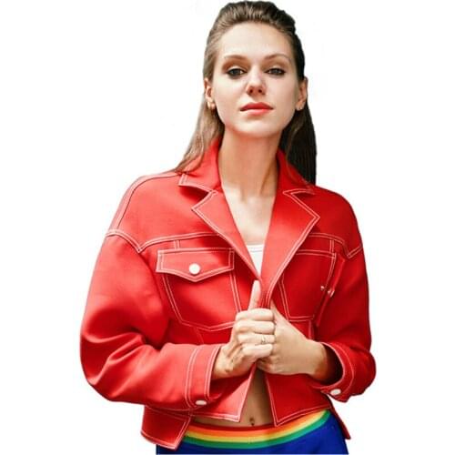 Female Spring Autumn Coats Turn Down Collar Long Sleeve Casual Jackets Women Fashion Red Short Irregular Loose Outerwear Z107