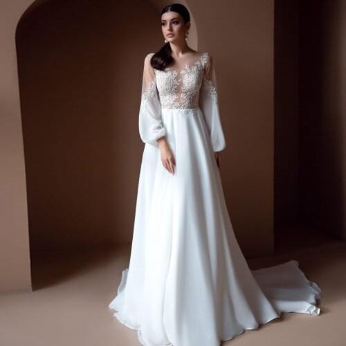 Hochzeitskleid Long Sleeve Wedding Dress Illusion Back Sexy Robe De Mariee Appliques Tulle Simple Vestido De Novia Bridal Gowns