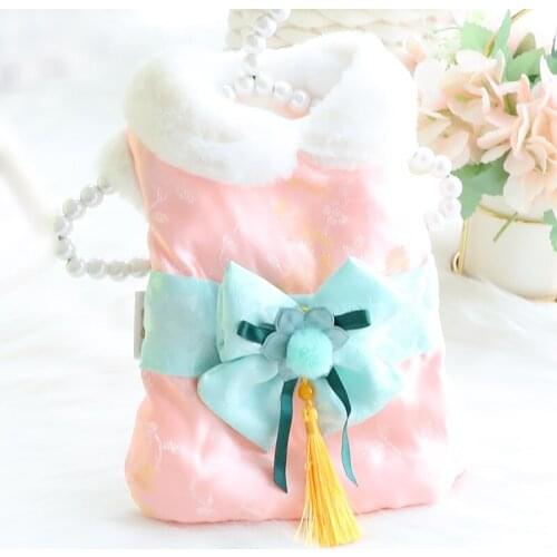 Winter Warm Clothes for Dogs Hanfu Tassel National Tide New Year Dog Coats Puppy Clothes Ancient Chinese Style