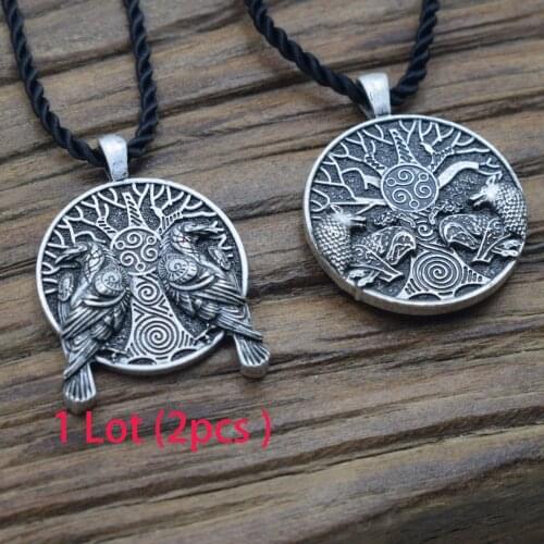 1 pair viking wolf raven necklace tree of life jewelry amulet men gift