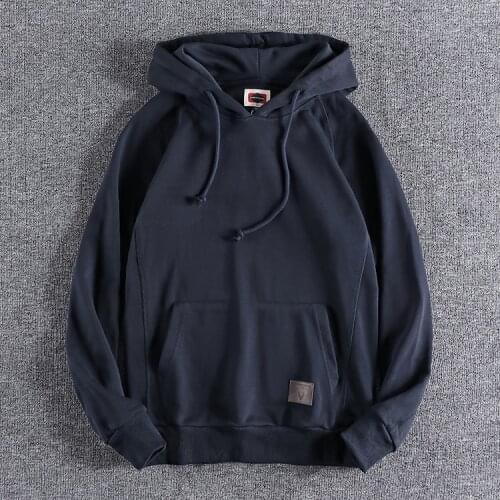 2020 Autumn Mens Fashion Heavy Weight 100% Cotton British Retro Youth Hoodies Slim Fit Hooded Pullover Casual Top