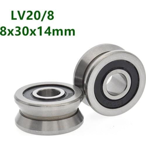 5pcs/20pcs LV20/8 LV20/8-2RS 8x30x14 mm V groove ball bearing Traces walking guide rail bearings 8*30*14mm pulley roller wheel