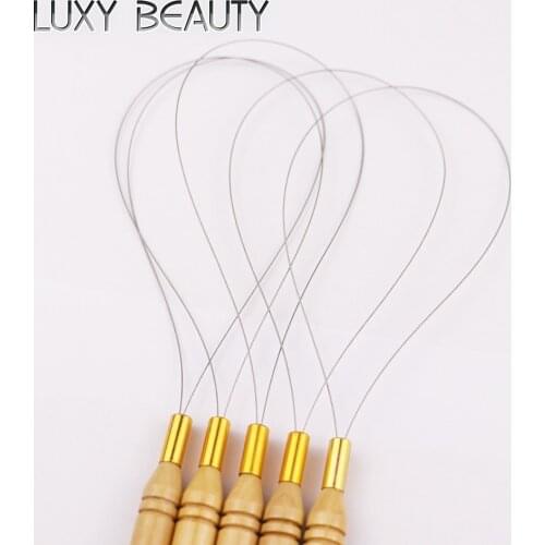 5pcs Nano Ring Bead Hair Extension Tool Micro Nano Beads Loop Threaders Wooden handle Pulling Hoop Loop Feather Threader