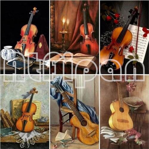 5D Diamond Embroidery Violin Diamond Painting Full Square Flower Picture Mosaic Rhinestone Home Decoration New Year Gift