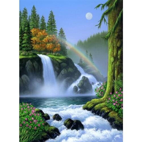 DIY Diamond Mosaic Scenery Picture Rhinestones Cross Stitch Diamond Embroidery Waterfall Full Square Crystal Home Decoration