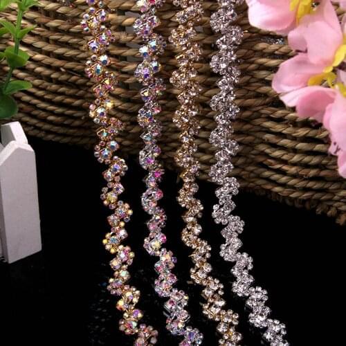 Free Shipping 5 yards Crystal Rhinestone Trim, Rhinestone Applique, Wedding Applique,Rhinestone Chain MALI021