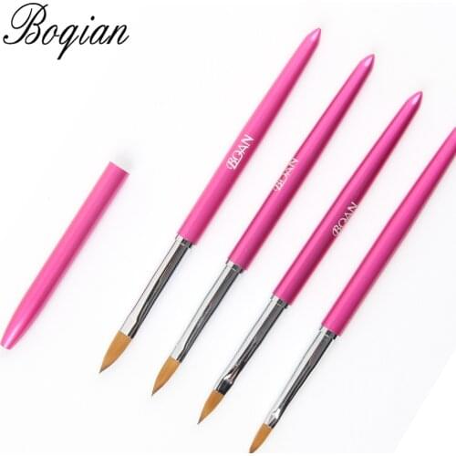 BQAN #2#4#6#8#10#12#14 Advanced Hair Nail Brush Acrylic Nail Art Brush Pink Metal Crystal Acrylic Salon