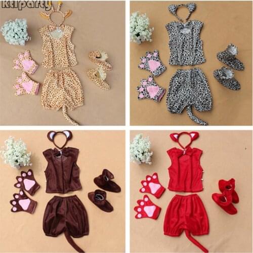 Cat wolf cow frog zebra bear dog lion duck leopard mouse hairband gloves pants tail shoes children animal costume set kid