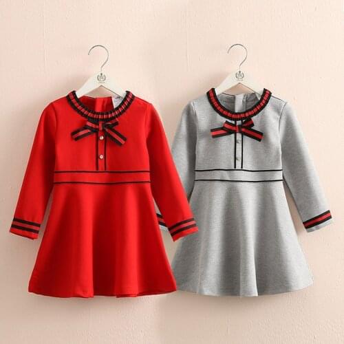 Baby round neck dress 2018 autumn new girls childrens clothing childrens bow dress