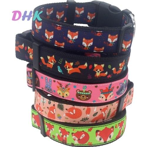 DHK 1'' 25mm Dog Collar Fox Tribal Personalized Adjustable High Quality Ribbons Pet Collars E1968