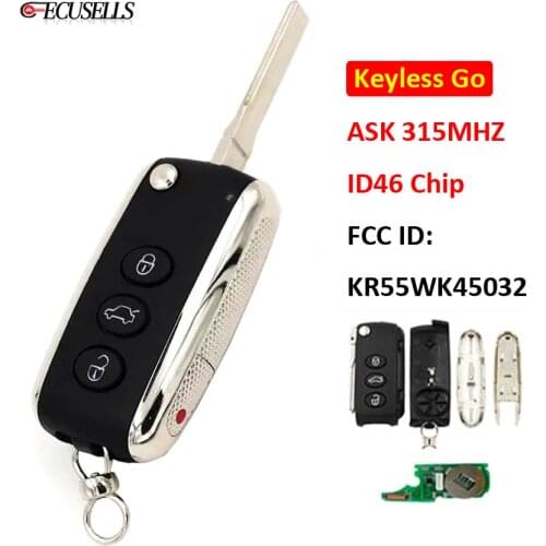 Keyless Go 3+1/4 Button Smart Remote Car Key ASK 315Mhz ID46 Chip FCC ID: KR55WK45032 for Bentley Continental GT GTC Flying Spur