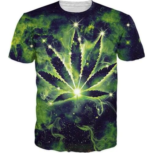 Galaxy 3D Printed T-shirts Shirt Bling Green Weed Leaf Graphic Camisetas Hombre New Fashion Short Sleeve Tees Summer Tops