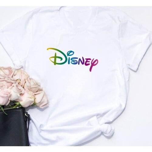 Disney T Shirt Disney Letter Print Harajuku Tshirts Summer Short Sleeve Cuasal White O-neck Tshirts Streetwear Tee Tops