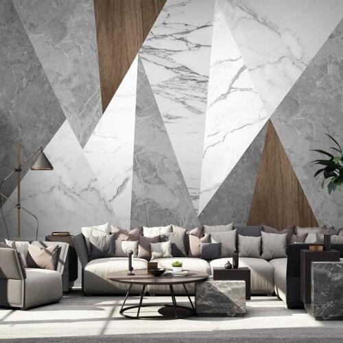 Custom Photo Modern 3D White Marble Wood Grain Geometric Living Room TV Background Wall Mural Waterproof Wallpaper For Walls 3 D