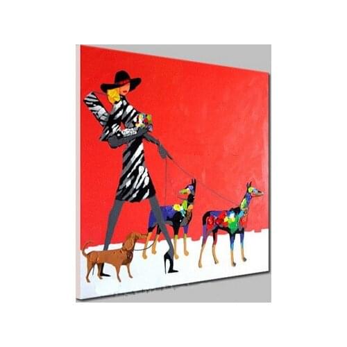 Canvas Painting Beautiful Woman Oil Painting A Lady with the Dog Wall Art for Home Decoration No Framed Home Decor Wall Panel