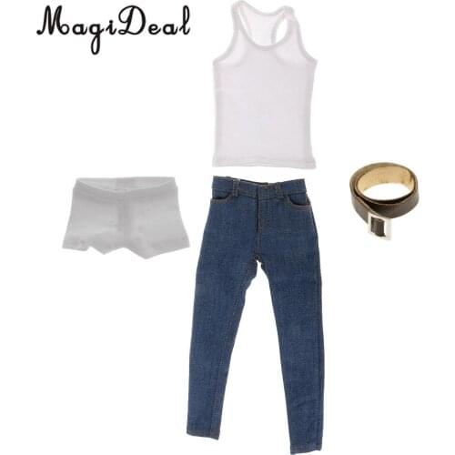 1/6 Men White Vest Blue Jeans Underwear Belt Set for 12 Inch Male Action Figure Body Dolls Model Accs