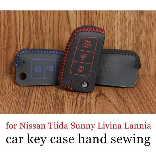 Only Red best selling fit for Nissan Tiida Sunny Livina Lannia Genuine leather car key case cover Hand sewing DIY car styling