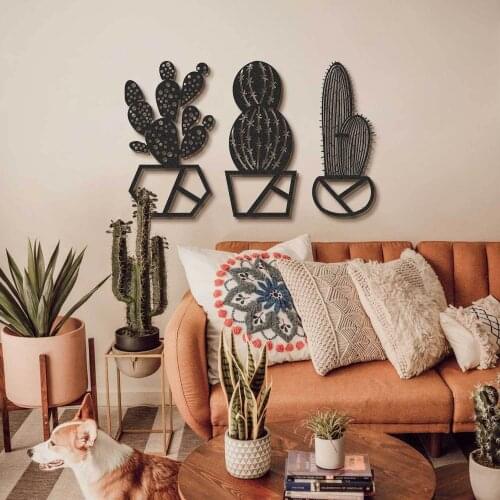CACTUS METAL WALL TABLE (3'LÜ SET) PLANT STYLISH DESIGN MODERN BOARD DECOR 3 PCS