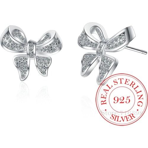 Fine Jewelry Cute Zirconia Bows Stud Earrings For Women And Female Korean AAA+ Zircon Crystal Earrings Fit Wedding Party Gift