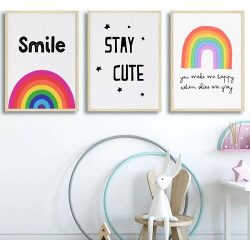 Smile Rainbow Quote Nursery Wall Art Canvas Painting Minimalist Posters Prints Nordic Kids Decoration Pictures Living Room Decor