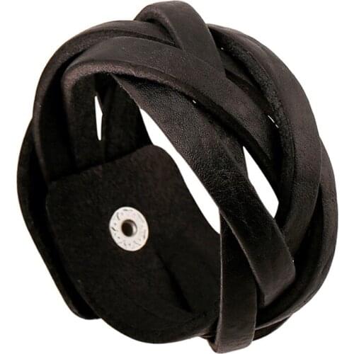 New Leather Bracelets Men & Women Handmade Genuine Leather Bracelets Brand Fashion Punk Wide Cuff Bracelets & Bangle Jewelry