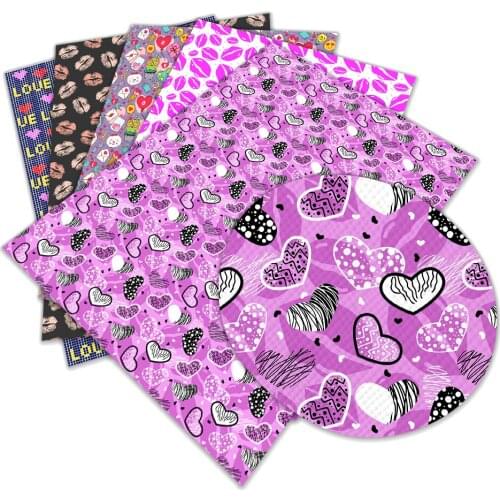 New Love Parttern Printed Faux Leather Valentines Day A4 22x30cm for Hair Bow Diy Decoration Crafts