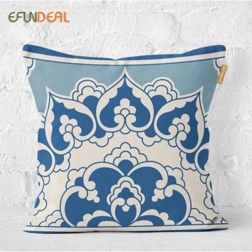 Wholesale Home Decorative Cushion Cover Vintage Blue Floral Cushions Case Pillow Case Home Decor 45x45cm/55x55cm/60x60cm
