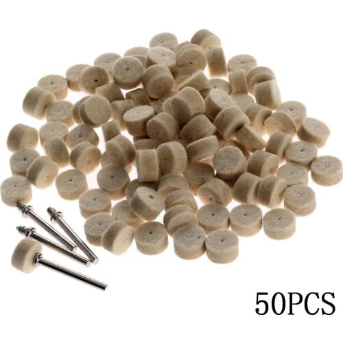 50Pcs 13mm Wool Felt Polishing Buffing Wheel Grinding Polishing Pad Dremel Accessories+2Pcs 3.2 mm Shanks for Rotary Tool