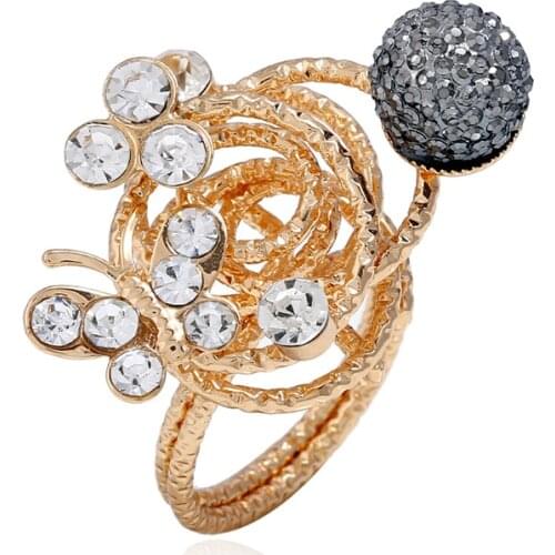 Romantic Accessories Gold Color Rhinestone Butterfly Rings for Women Engagement Jewelry Gift