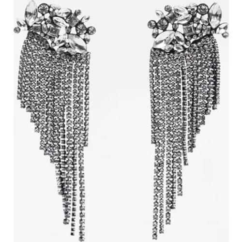 ZA Earrings Trendy Female Rhinestone Dangle Earring For Women Fashion Silver Color Metal Long Tassel Drop Earrings Jewelry