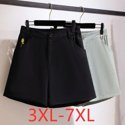 New 2021 ladies summer plus size shorts for women large loose casual wide leg black pocket cotton shorts 3XL 4XL 5XL 6XL 7XL