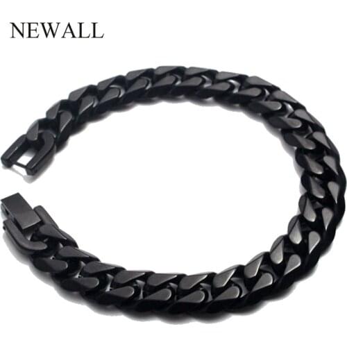 CXQNEWA Stainless Steel Men Bracelet Chain Cuban Link Gift Male Jewelry Accessory Black Retro Punk Charm Hand Chain Bracelet