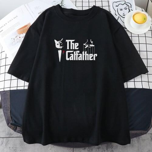 The Catfather Cat Print Tshirt Women Fitted Style T-Shirts Fashion All-Match Tees Shirt Fashion High Quality T-Shirts Womens