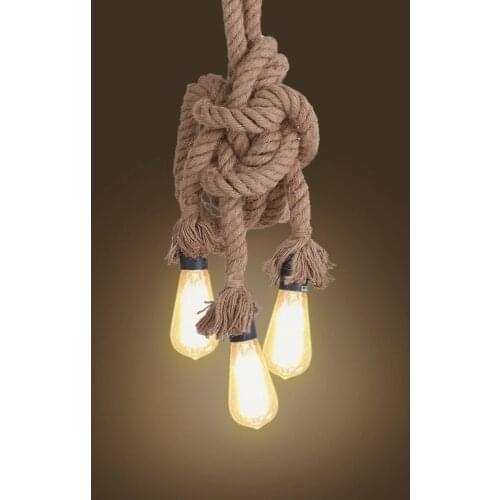 Cafe Bar Home Triple E27 Holders 3 Heads Hemp Rope Light Ceiling Lamp Personality Industrial Vintage Retro Country Style