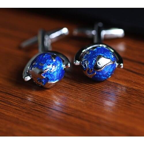 High quality blue rotatable globe mens shirt cufflink sleeve nail French shirt cufflink gift