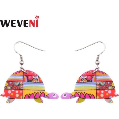 WEVENI Acrylic Floral Sea Turtle Earrings New Long Dangle Drop Fashion Ocean Animal Jewelry For Women Female Anime Charms Bijoux